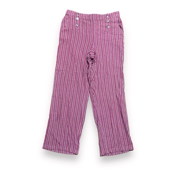 Maurices Rust White Striped Linen Rayon Elastic Waist Pants Size Large Nautical - Picture 1 of 16